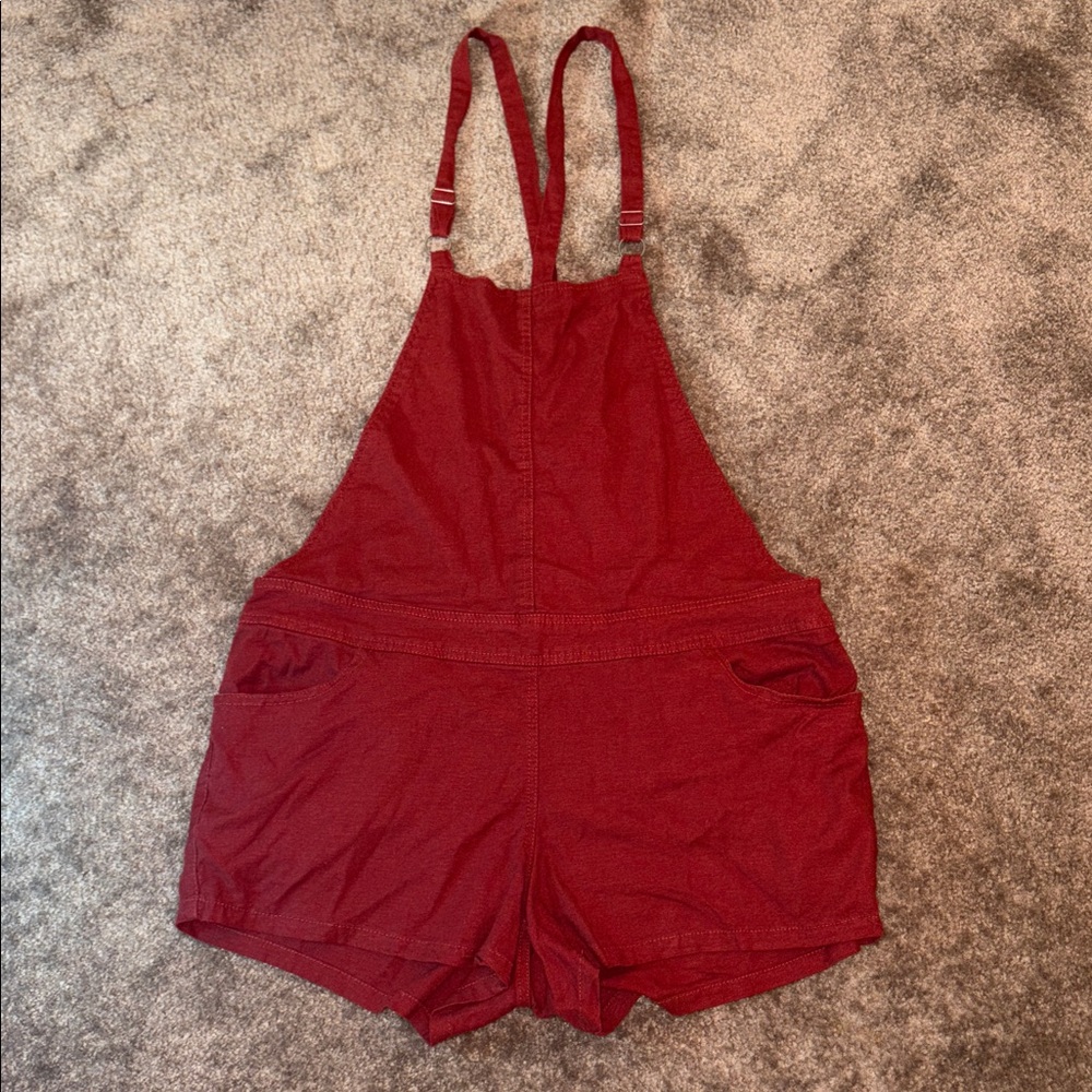 Torrid red stretchy linen blend shorts romper overalls - Picture 3 of 6